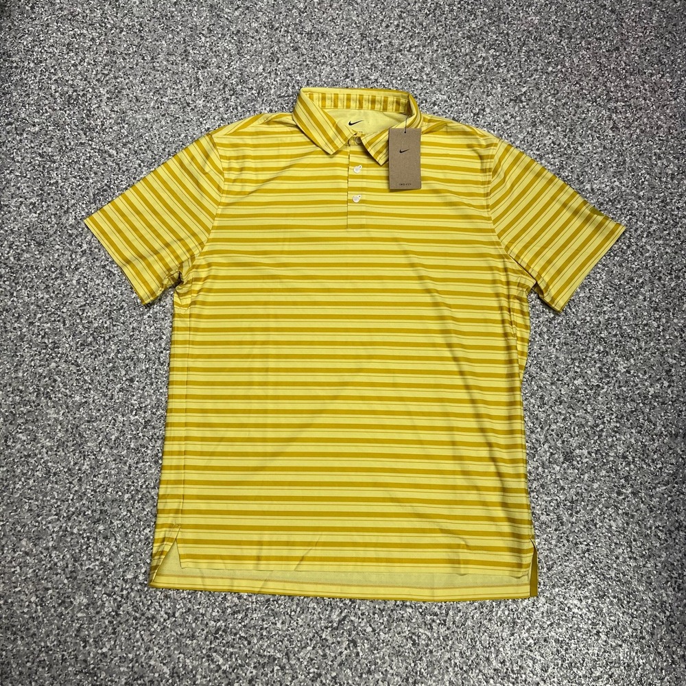 Nike Tailored Performance Golf Polo Mens L Yellow Striped Dri-FIT IO2165-389 NEW